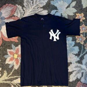 Majestic Navy Blue Short Sleeve Henley Tee